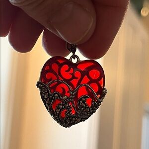 Vintage Sterling Red Heart pendant w/ marcasites